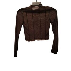 H&M Divided Womens Brown Sheer Mock Neck Long Sleeve Cropped Top Size Medium